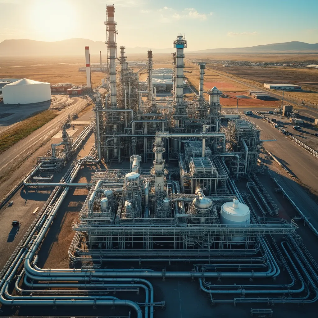 Vista aérea de una refinería moderna en Argentina